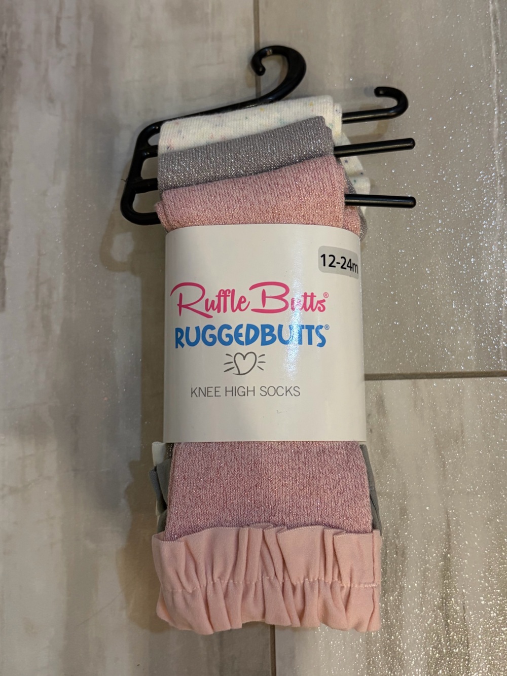 NWT RuffleButts 3-Pack Confetti & Sparkle Ruffle Top Knee Socks Girls 12-24M